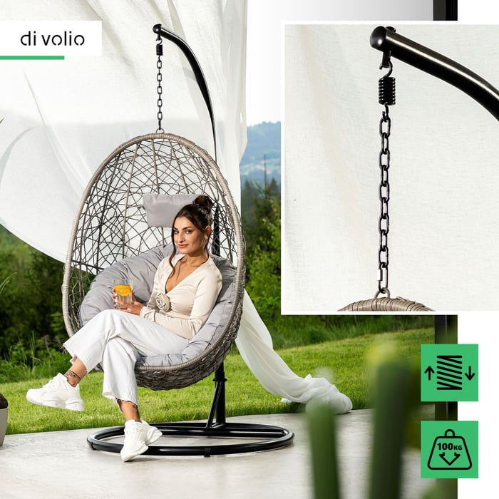 Huśtawka ogrodowa jednoosobowa Bacoli szary z wytrzymałej konstrukcji