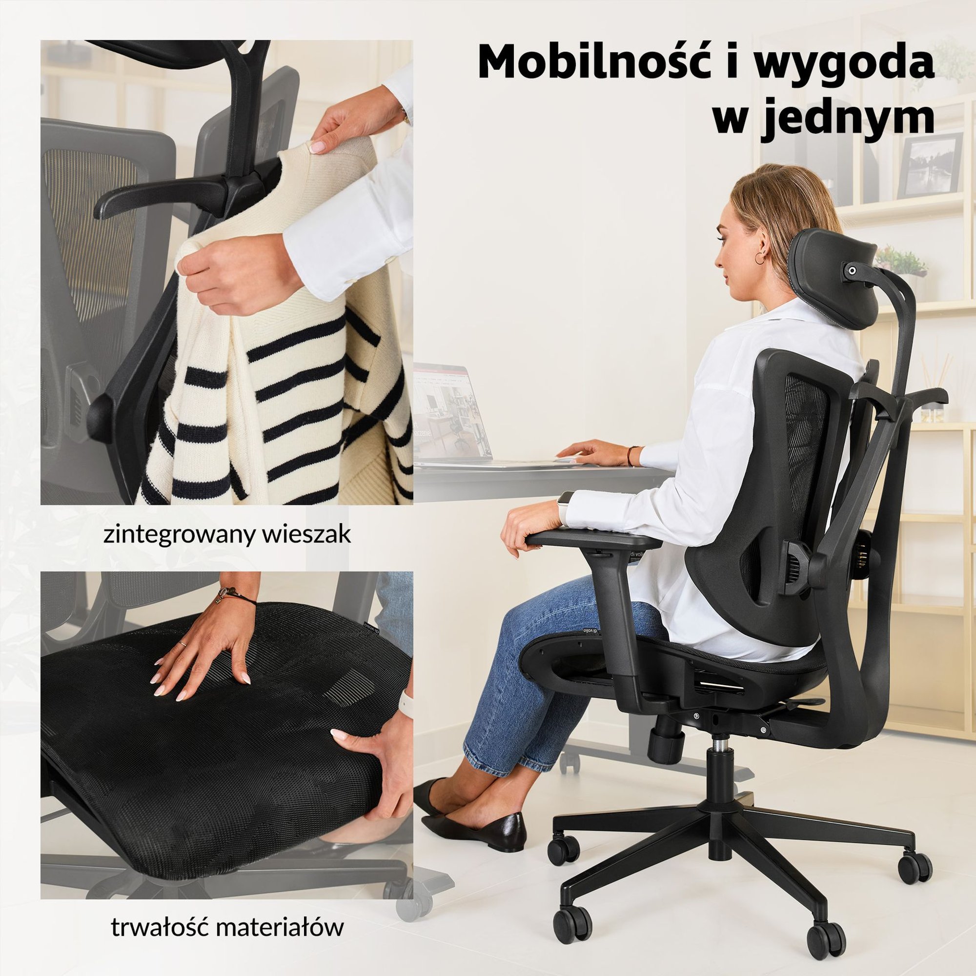 Fotel biurowy Naxes wyposażono w solidną metalową podstawę