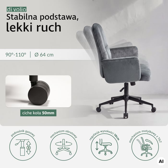 Fotel biurowy Parmo DV-127OC szary o stabilnej konstrukcji