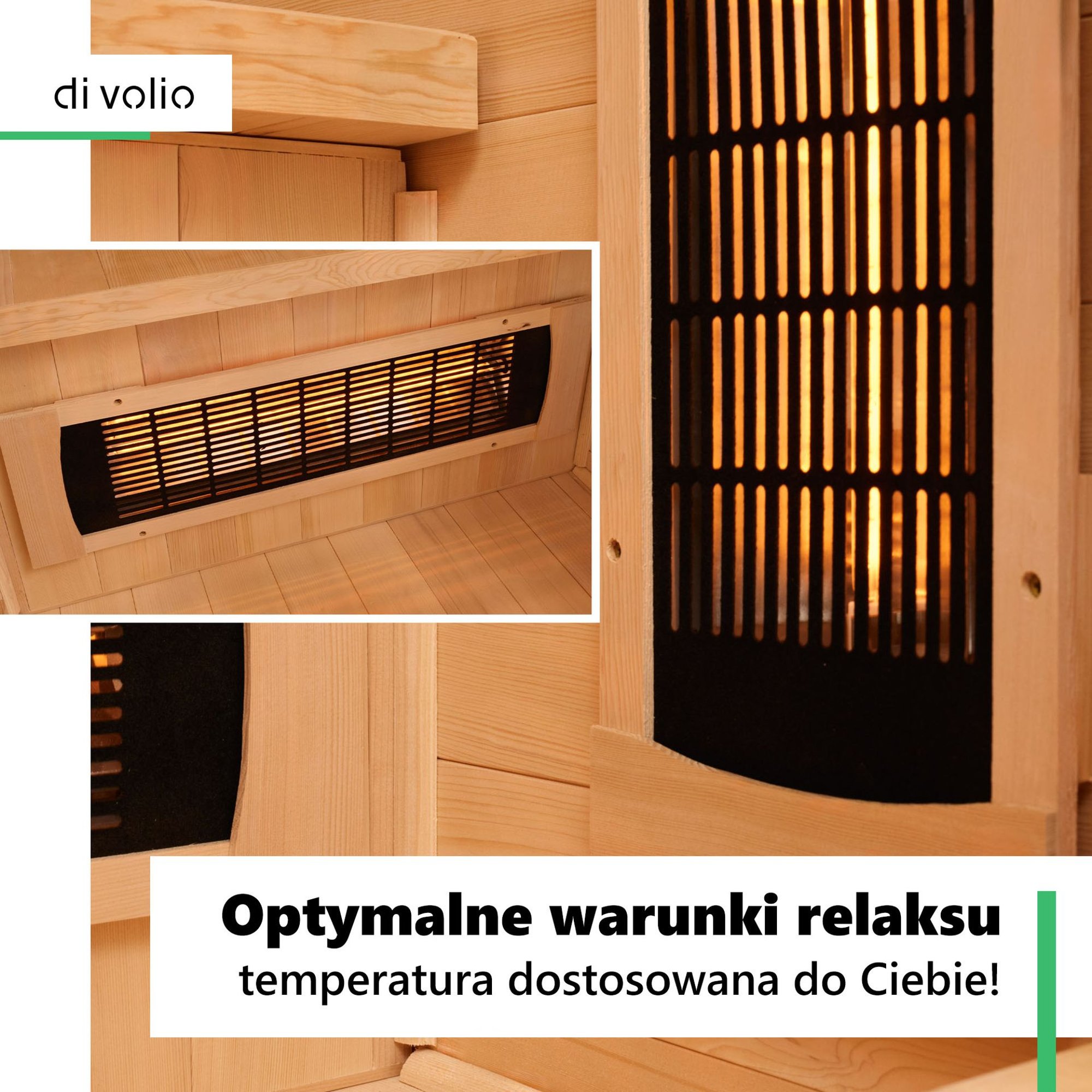 Za skuteczność i komfort cieplny sauny Loimaa II odpowiadają nowoczesne promienniki krótkofalowe Full Spectrum