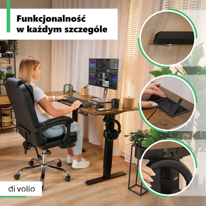 Powierzchnia robocza o głębokości 60 cm pozwala na wygodne rozmieszczenie sprzętu,