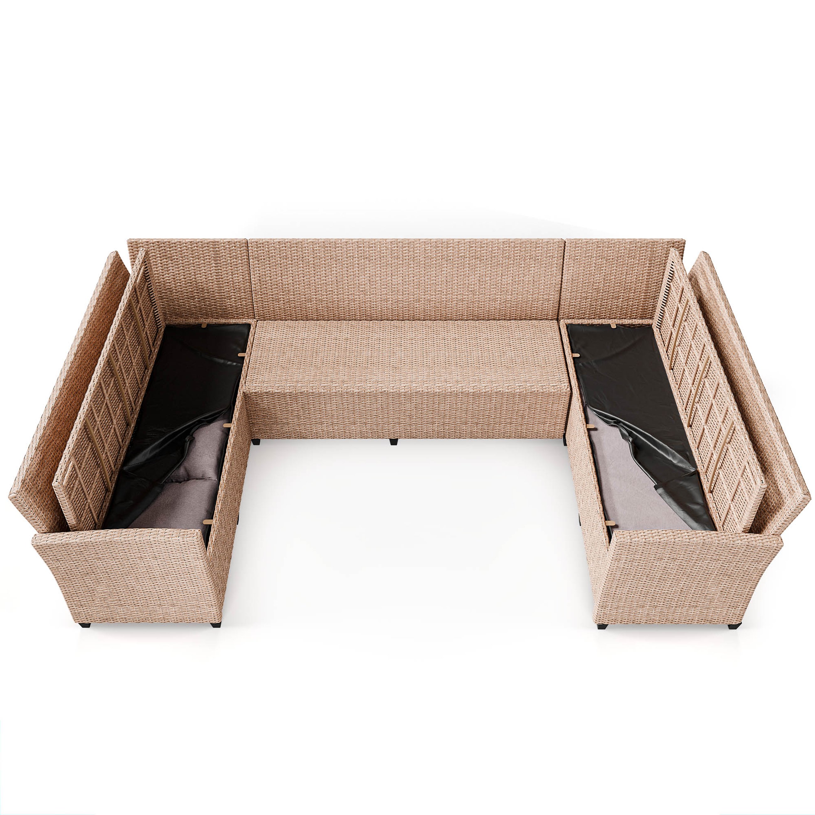 Sofa w komplecie Livorno posiada wbudowaną w siedzisko skrzynię przeznaczoną do przechowywania poduszek