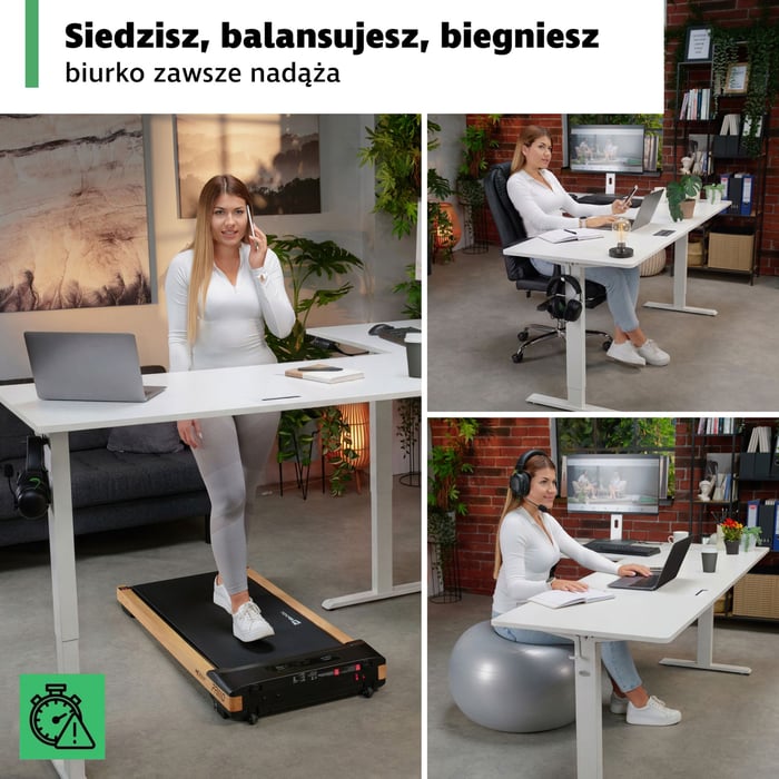 Regulowana wysokość blatu w zakresie 71,5–113 cm to jedna z największych zalet biurka Trani.