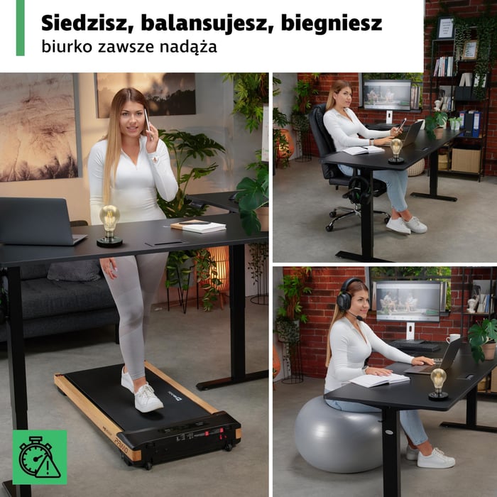 Regulowana wysokość blatu w zakresie 71,5–113 cm to jedna z największych zalet biurka Trani.