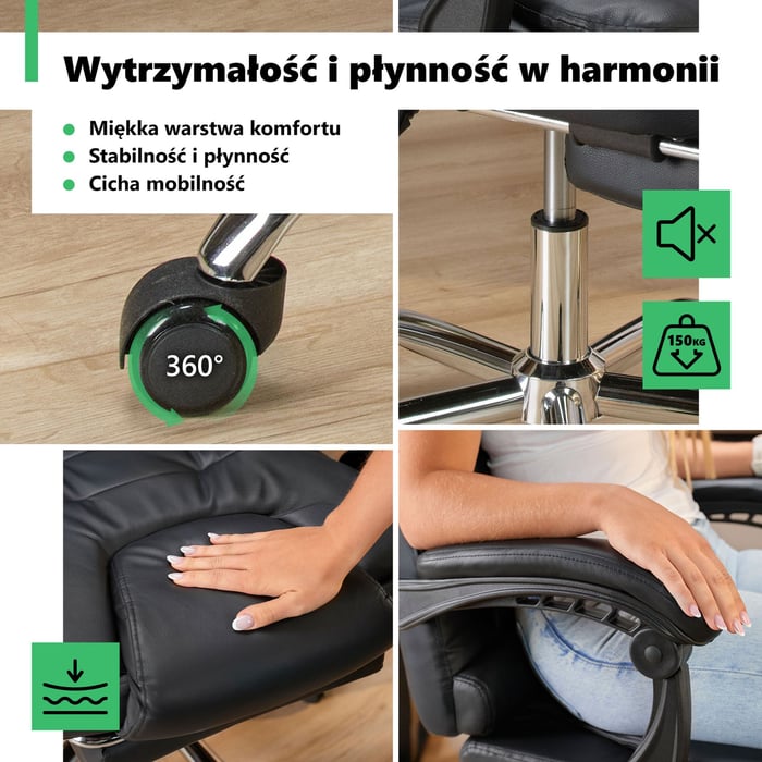 Fotel biurowy Baldo sprosta wymaganiom każdego użytkownika dzięki swojej wytrzymałości na obciążenie do 150 kg