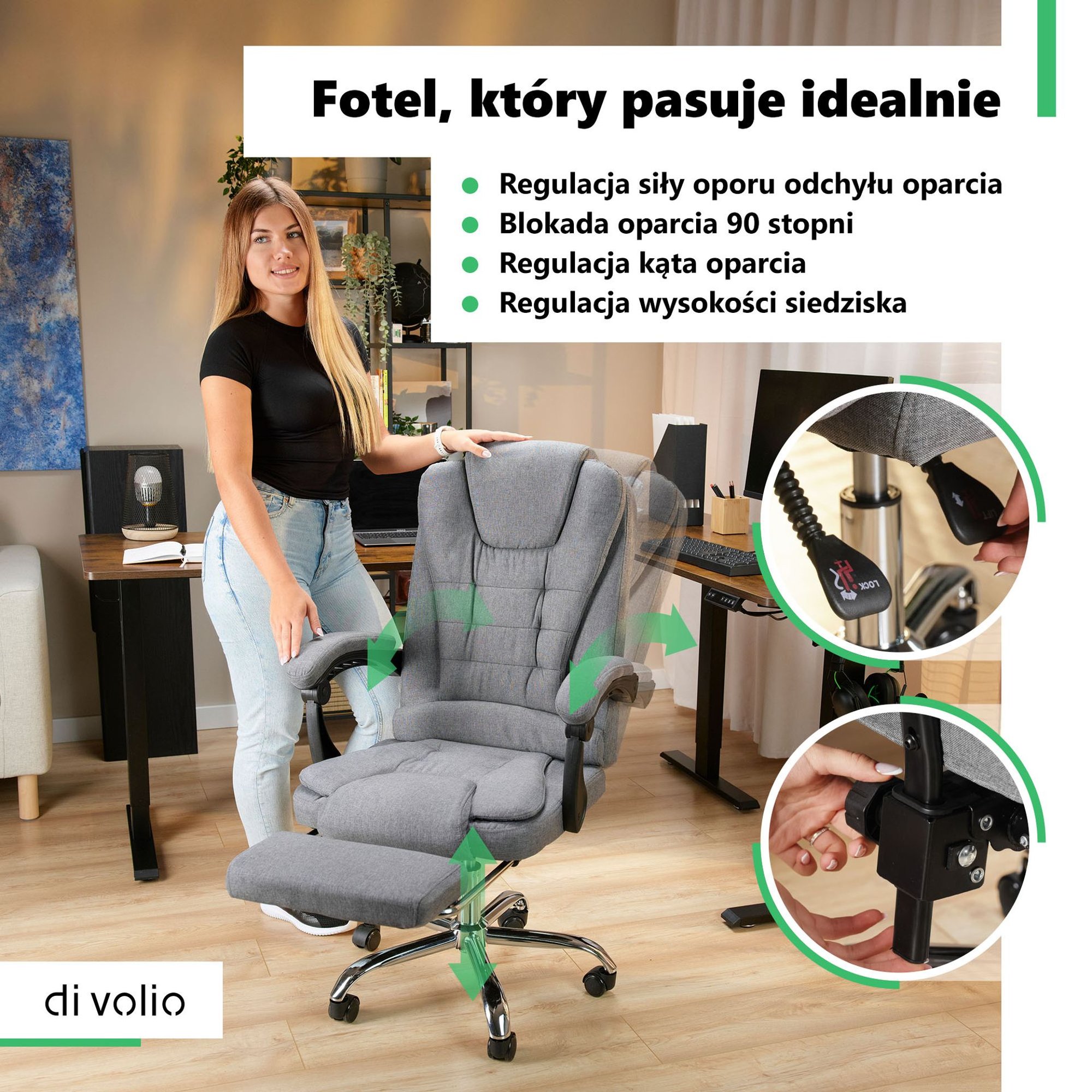 Fotel Baldo wyróżnia się zaawansowanym mechanizmem regulacji,