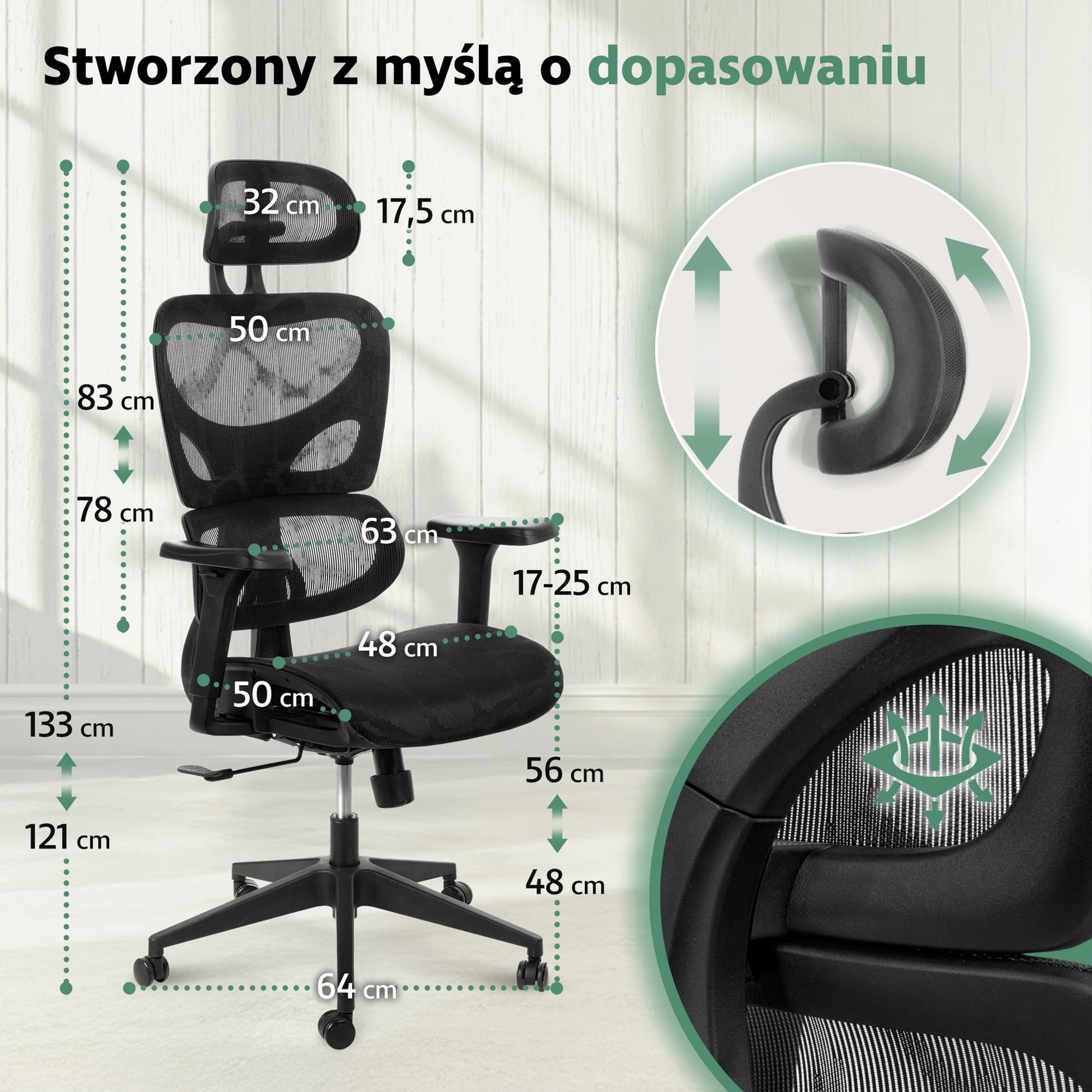 Fotel biurowy Vataro oparto na solidnej czarnej ramie i wyposażono w wysokie oparcie oraz duży zagłówek