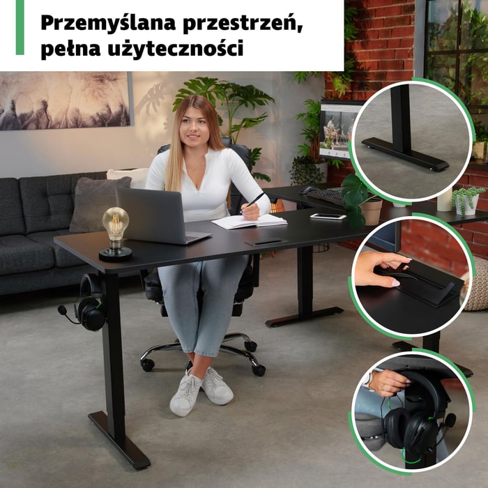 Blat biurka Trani wykonano z solidnej płyty wiórowej, która tworzy trwałą powierzchnię do codziennej pracy