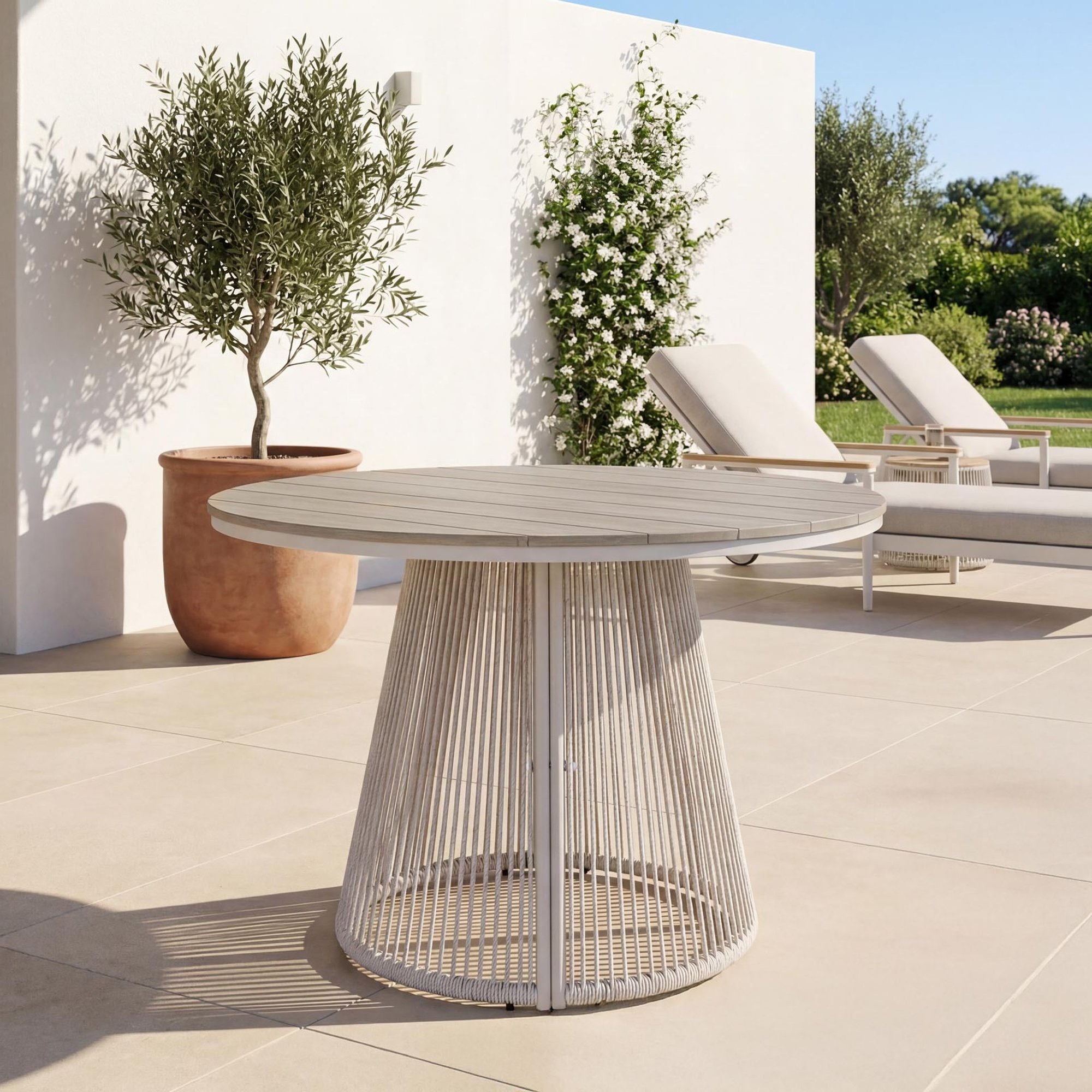 Stół jadalniany z blatem z polywood w zestawie mebli ogrodowych Mazaro beżowe