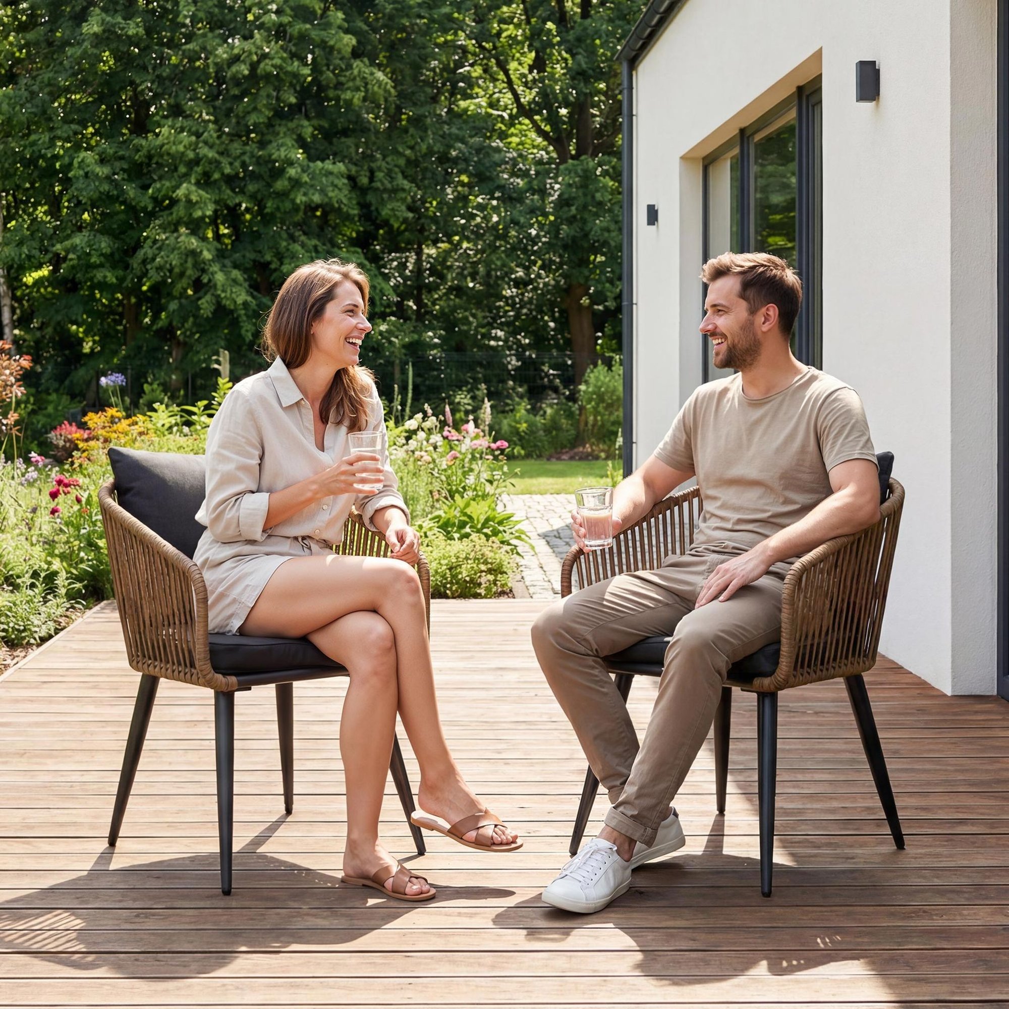 krzesła ogrodowe Nemi brązowe z polirattanu, które nadają przestrzeni naturalny i ciepły charakter