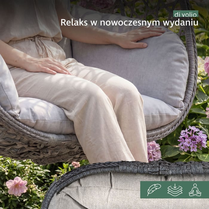 Kokon ogrodowy Telario szary z rattanu – połączenie trwałych materiałów i wysokiego udźwigu
