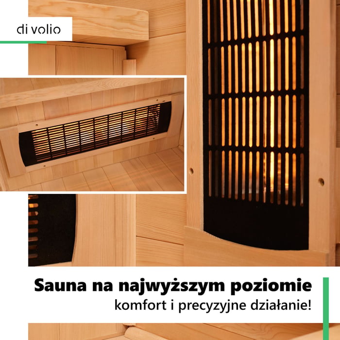 Za skuteczność i komfort cieplny sauny Loimaa III odpowiadają nowoczesne promienniki krótkofalowe Full Spectrum