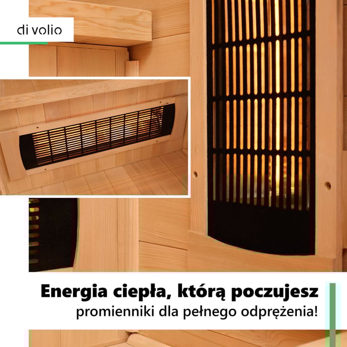 W saunie Loimaa IV zastosowano osiem promienników o mocy 350 W