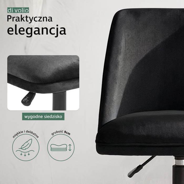 fotel obrotowy welurowy do biura Famo czarny wnosi do wnętrza wrażenie dopracowanej elegancji 