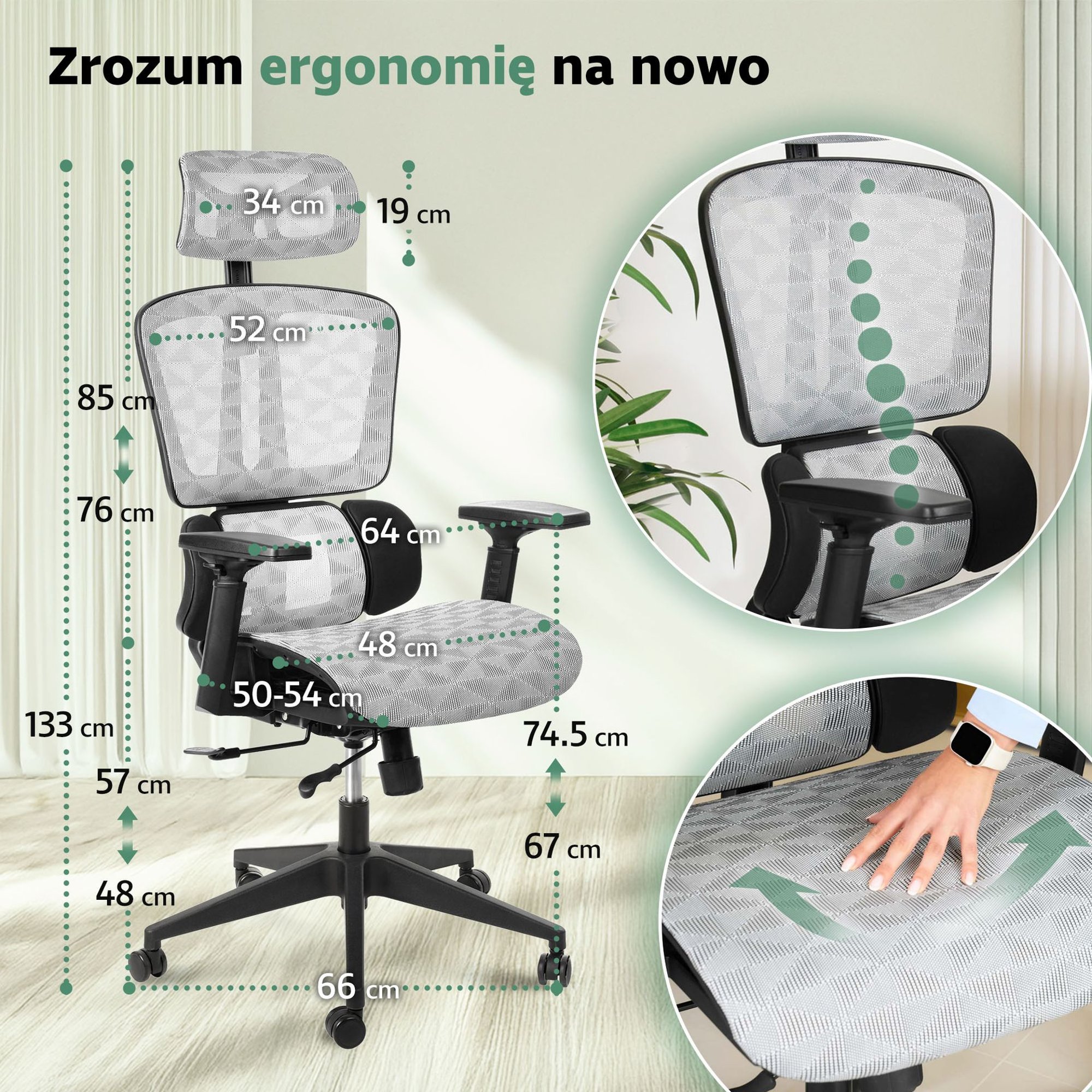 W fotelu biurowym Preda zastosowano specjalną jasnoszarą siatkę