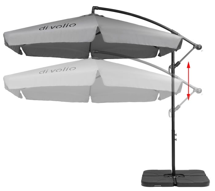 Parasol ogrodowy Empoli szary został wyposażony w praktyczne funkcje, ułatwiające jego codzienne użytkowanie.