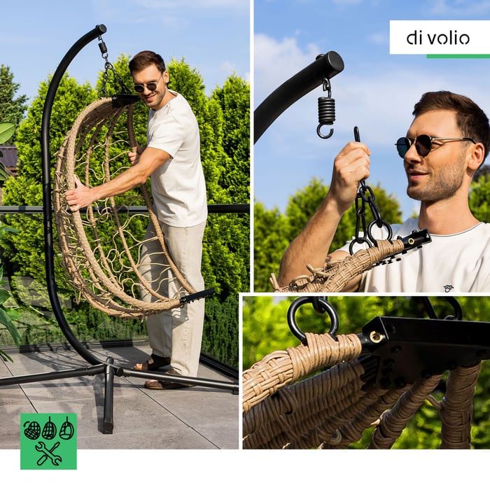 Praktyczna, składana konstrukcja fotela wiszącego Corta