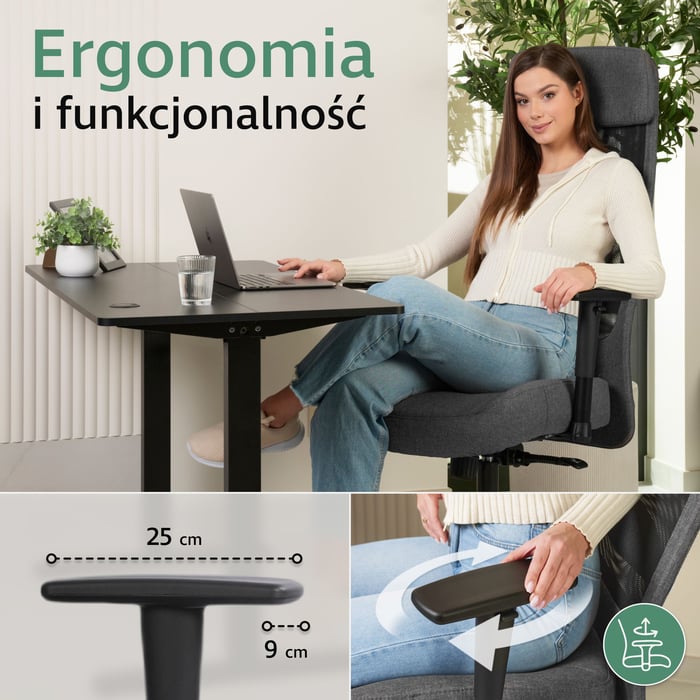 Fotel biurowy Molfeta posiada podłokietniki z systemem regulacji 2D