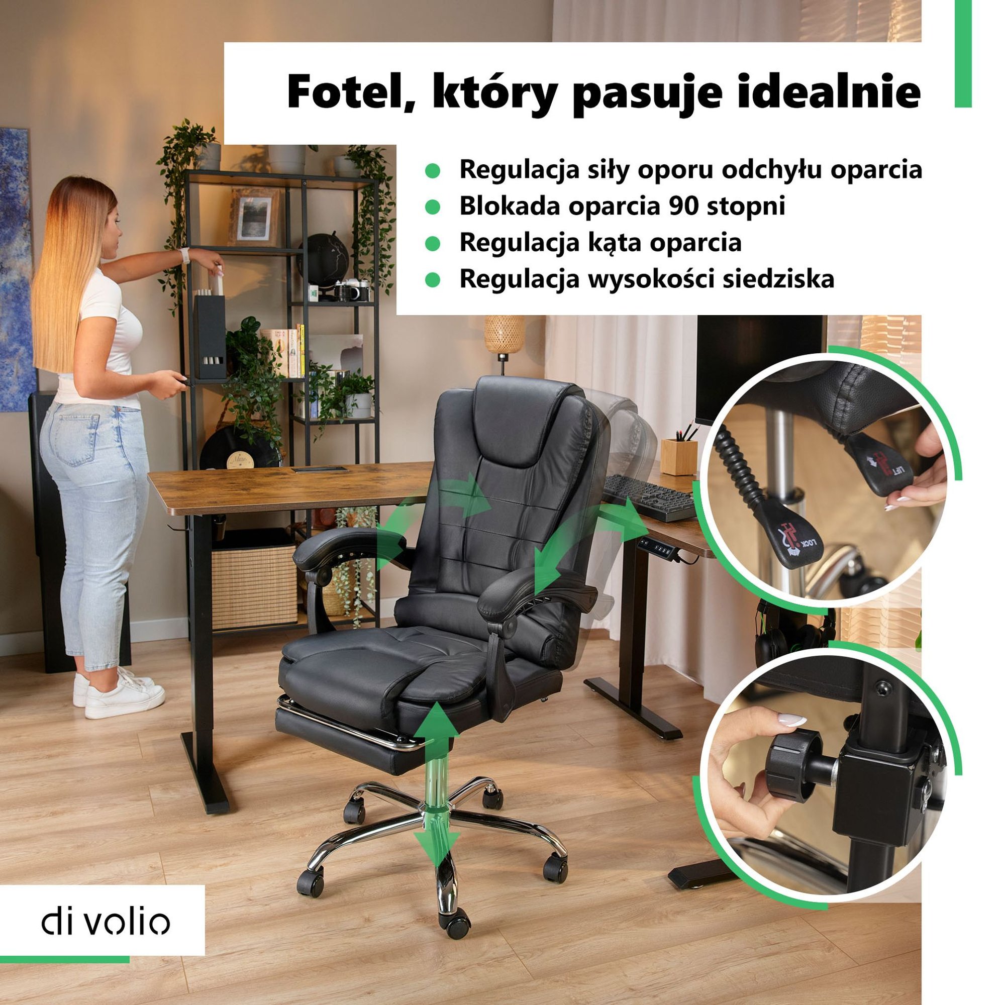 Fotel Baldo wyróżnia się zaawansowanym mechanizmem regulacji