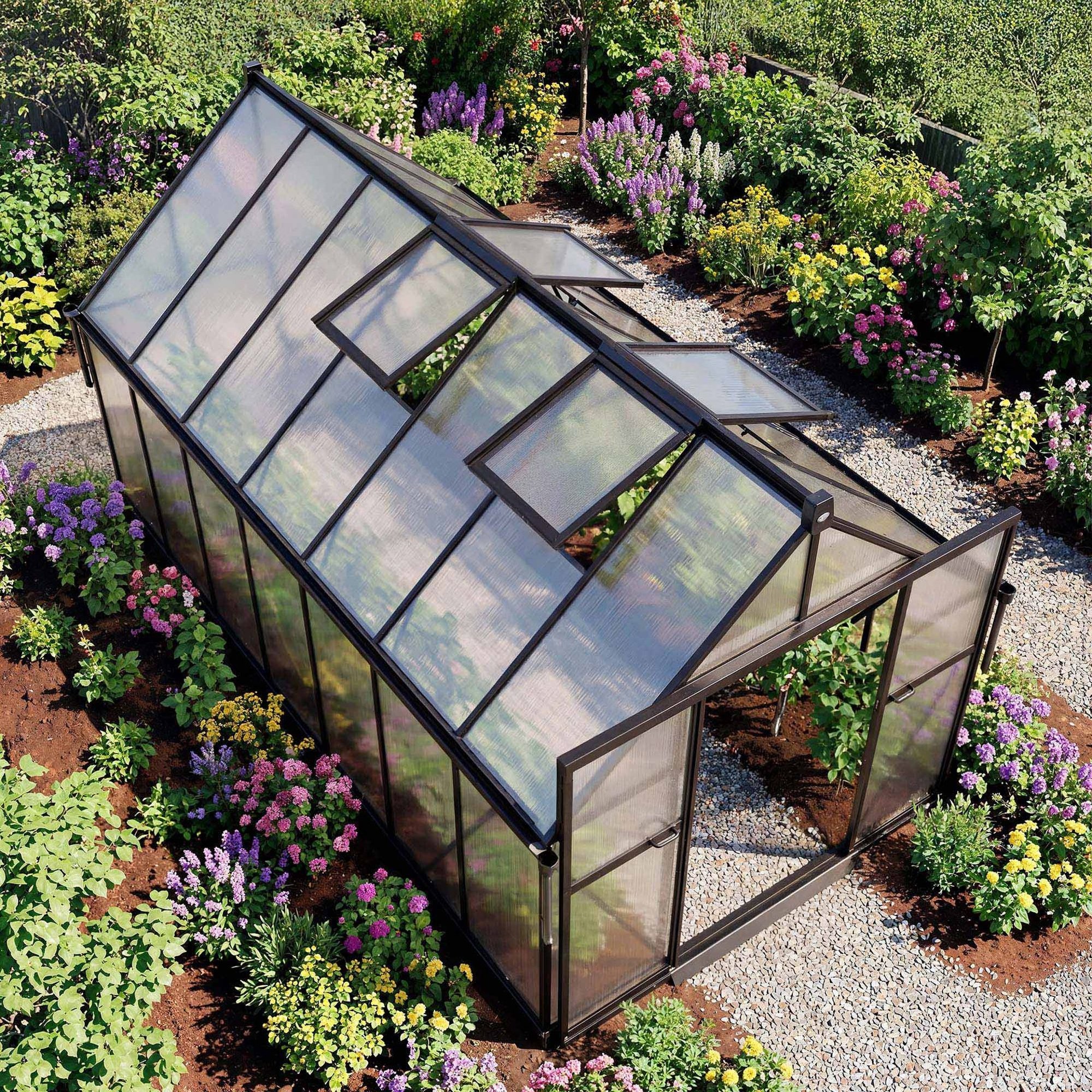 Polykarbonátový skleník DV-157GG uľahčuje každodennú prácu v záhrade. 