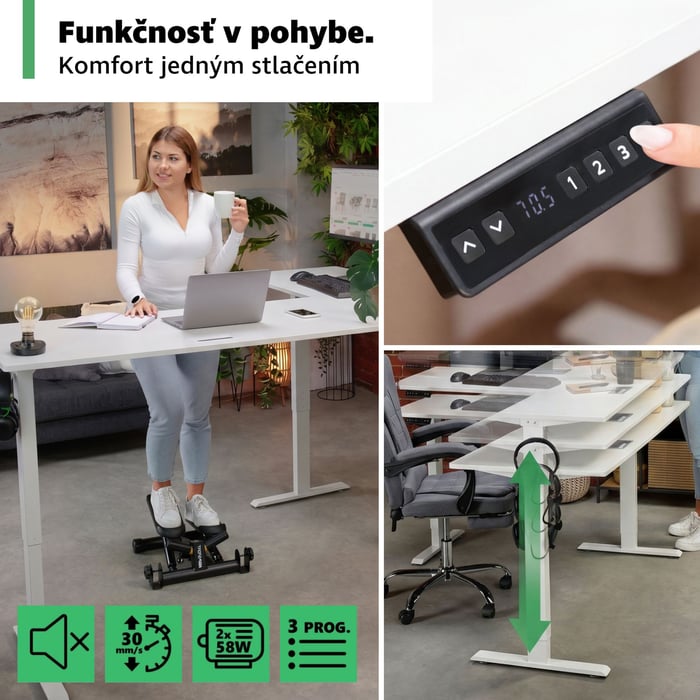 Rohový písací stôl Trani je vybavený elektrickým ovládacím panelom s intuitívnymi tlačidlami