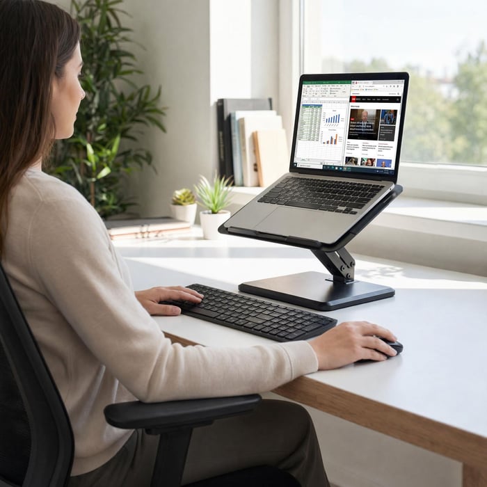 Ergonomický stojan na notebook pomáha udržať poriadok