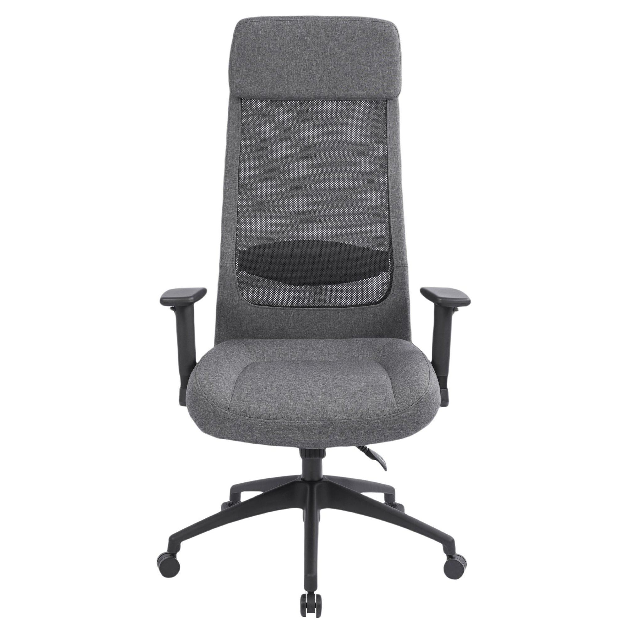 Sivá kancelárska stolička Molfeta spája moderný dizajn s funkčnou ergonómiou.