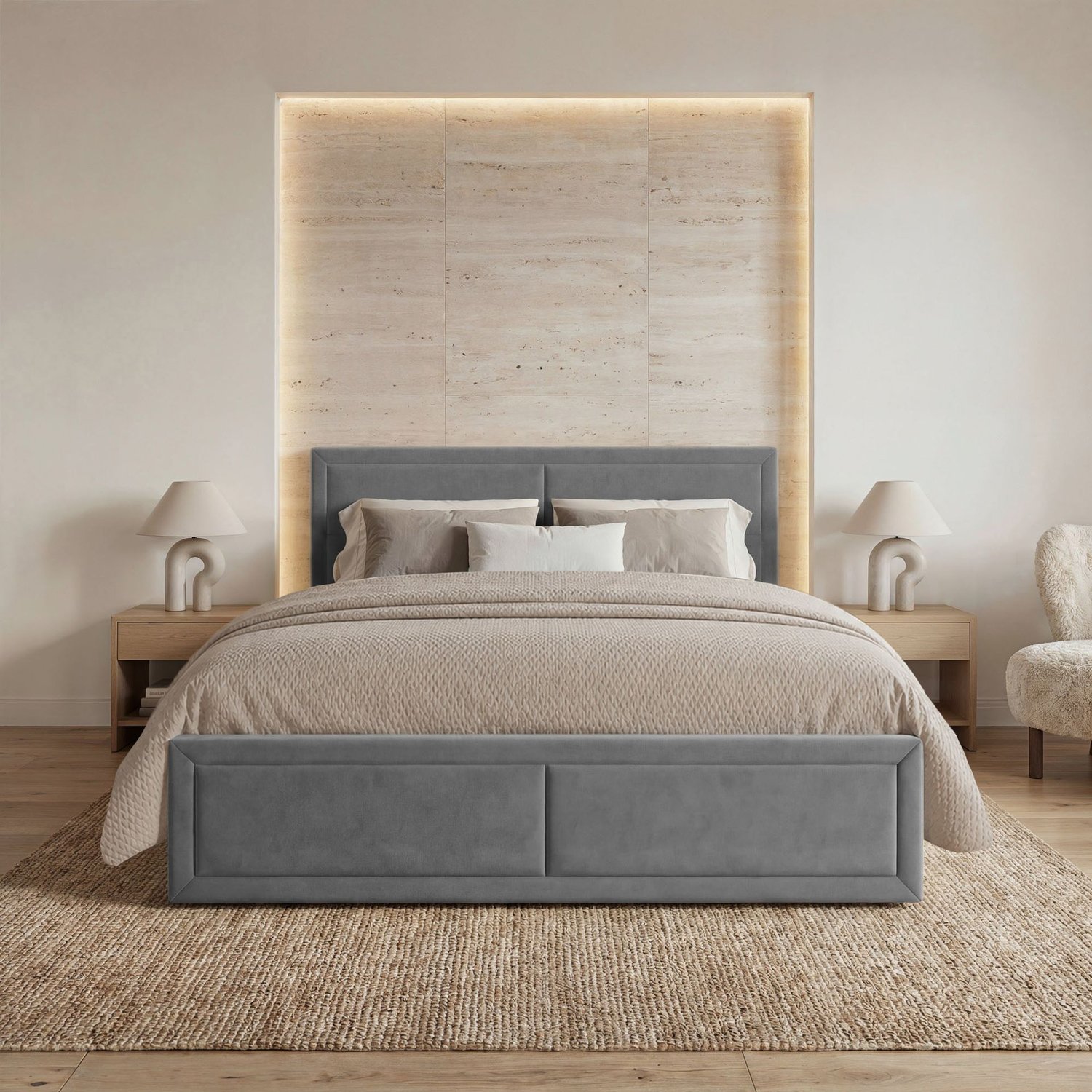 Čalúnená posteľ s úložným priestorom a roštom Marco 140x200 cm - šedá