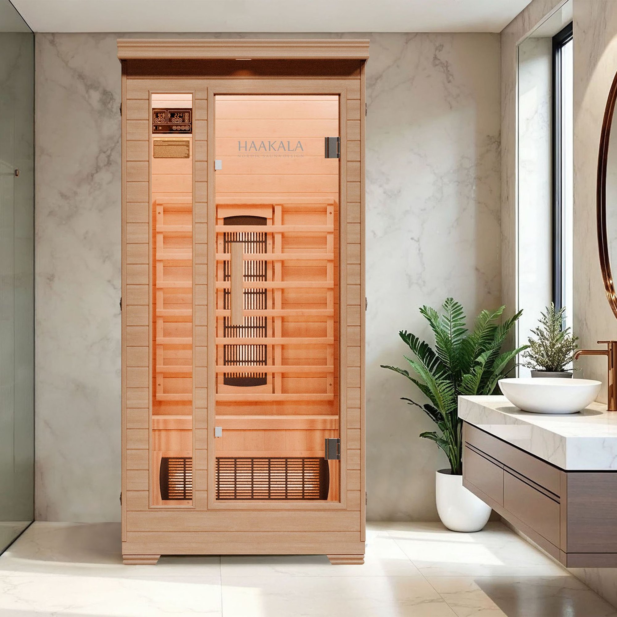 Infrasauna Loimaa I je bohato vybavená pomôckami, ktoré zvyšujú komfort používania a umožňujú dokonalú relaxáciu.