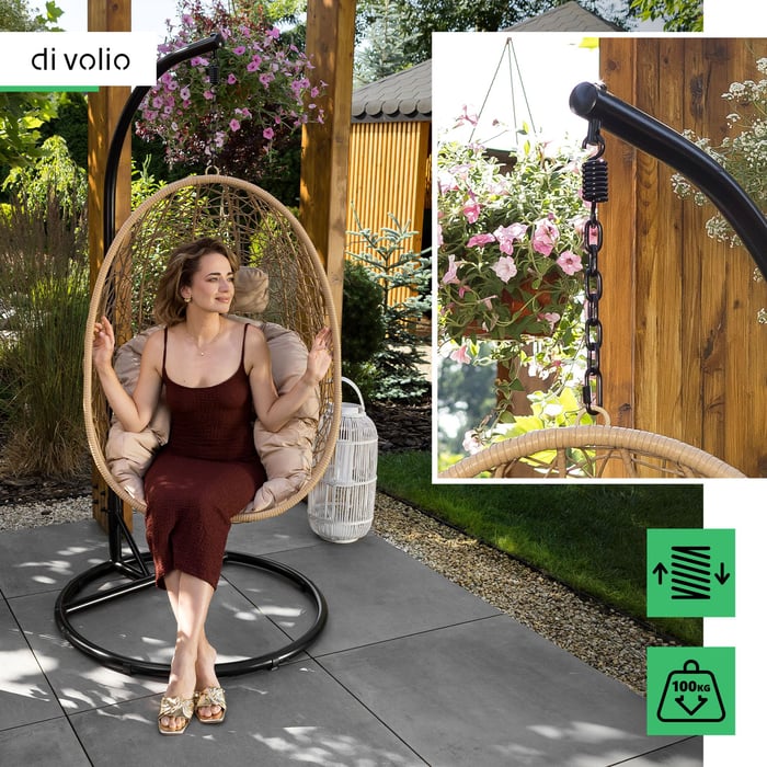 Konštrukcia závesného kresla je dobre vyvážená a pevná, a preto bezpečná. 