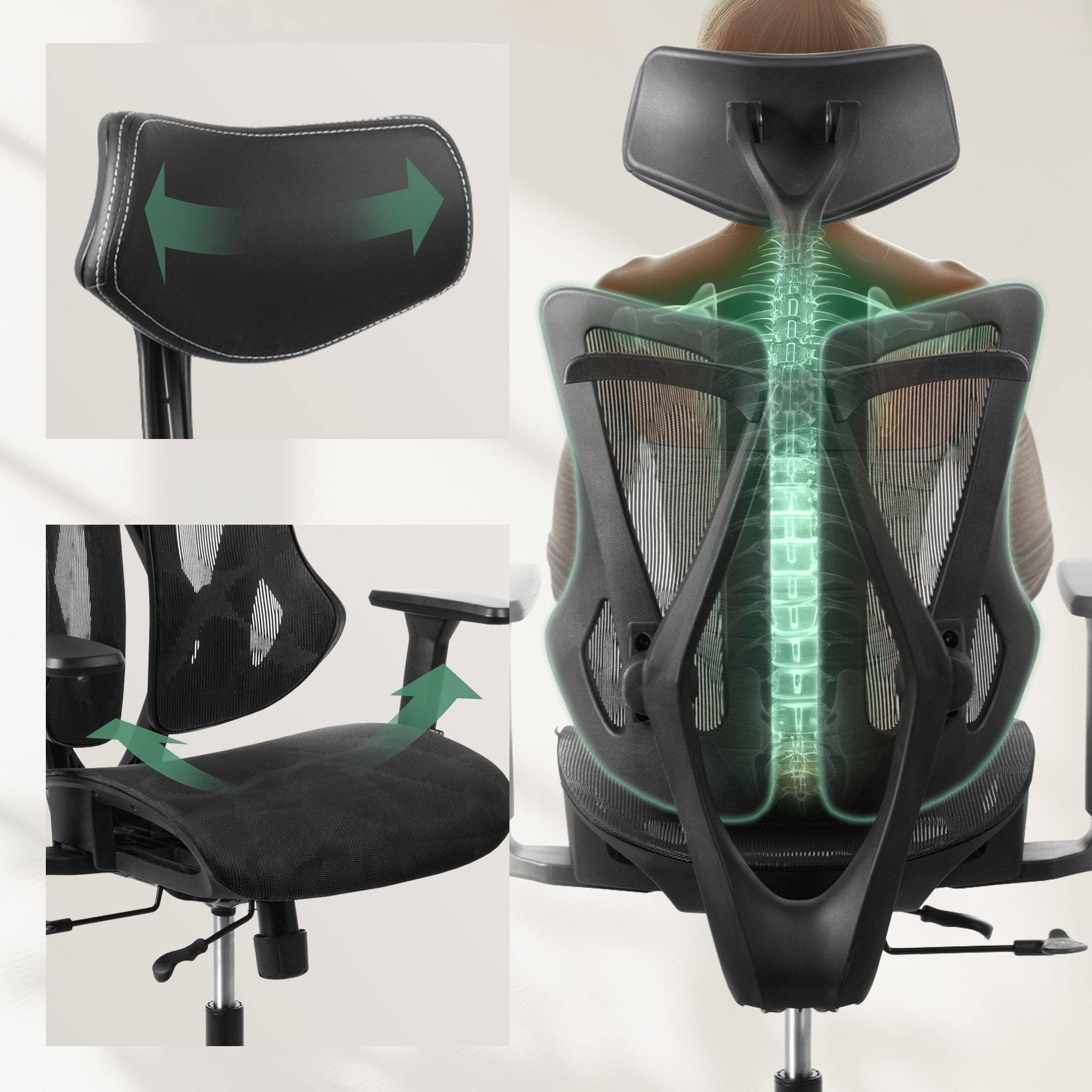 Intuitívne nastavenia opierky hlavy, podrúčok a hĺbky sedadla