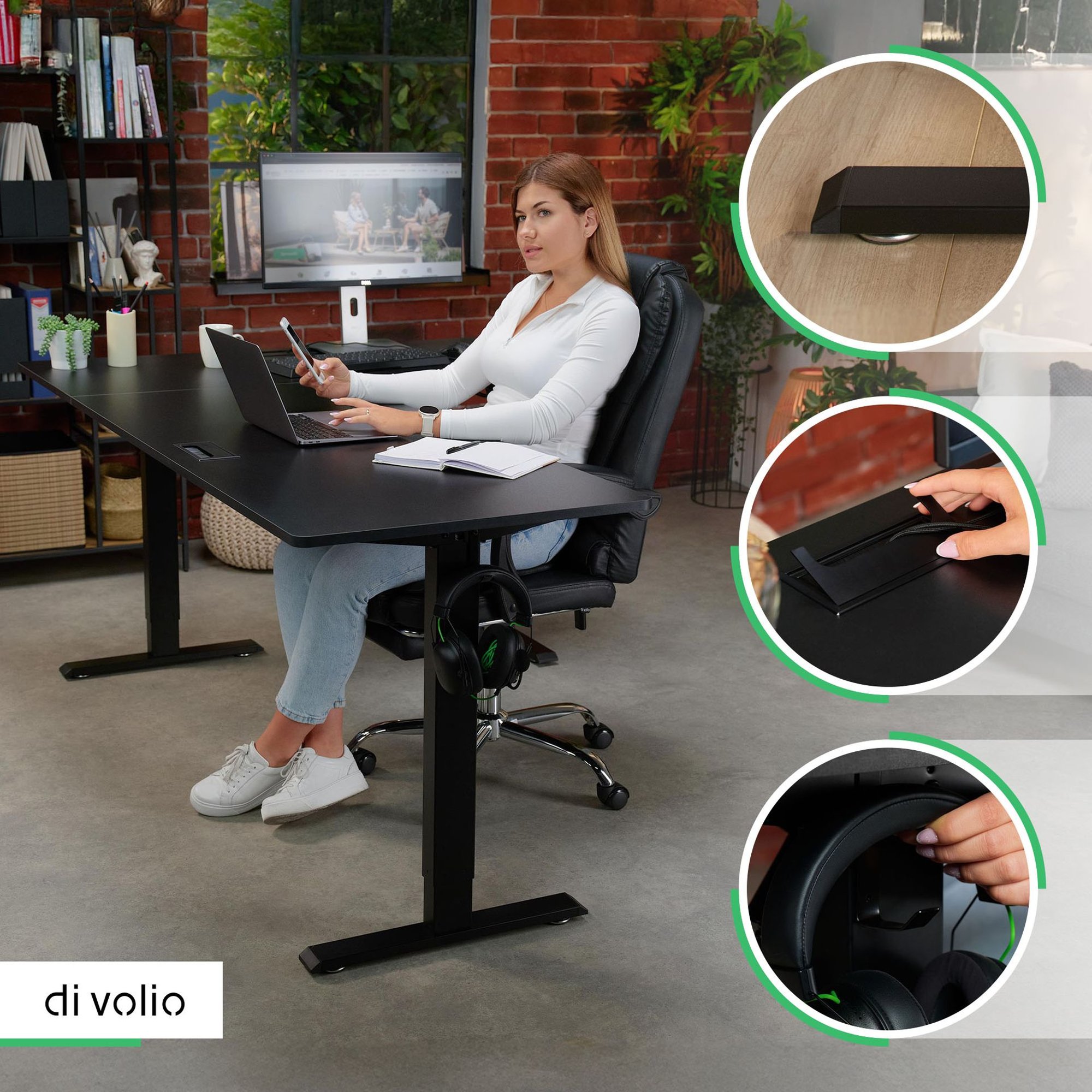 Pracovná doska rohového stola Trani je vyrobená z odolnej drevotriesky