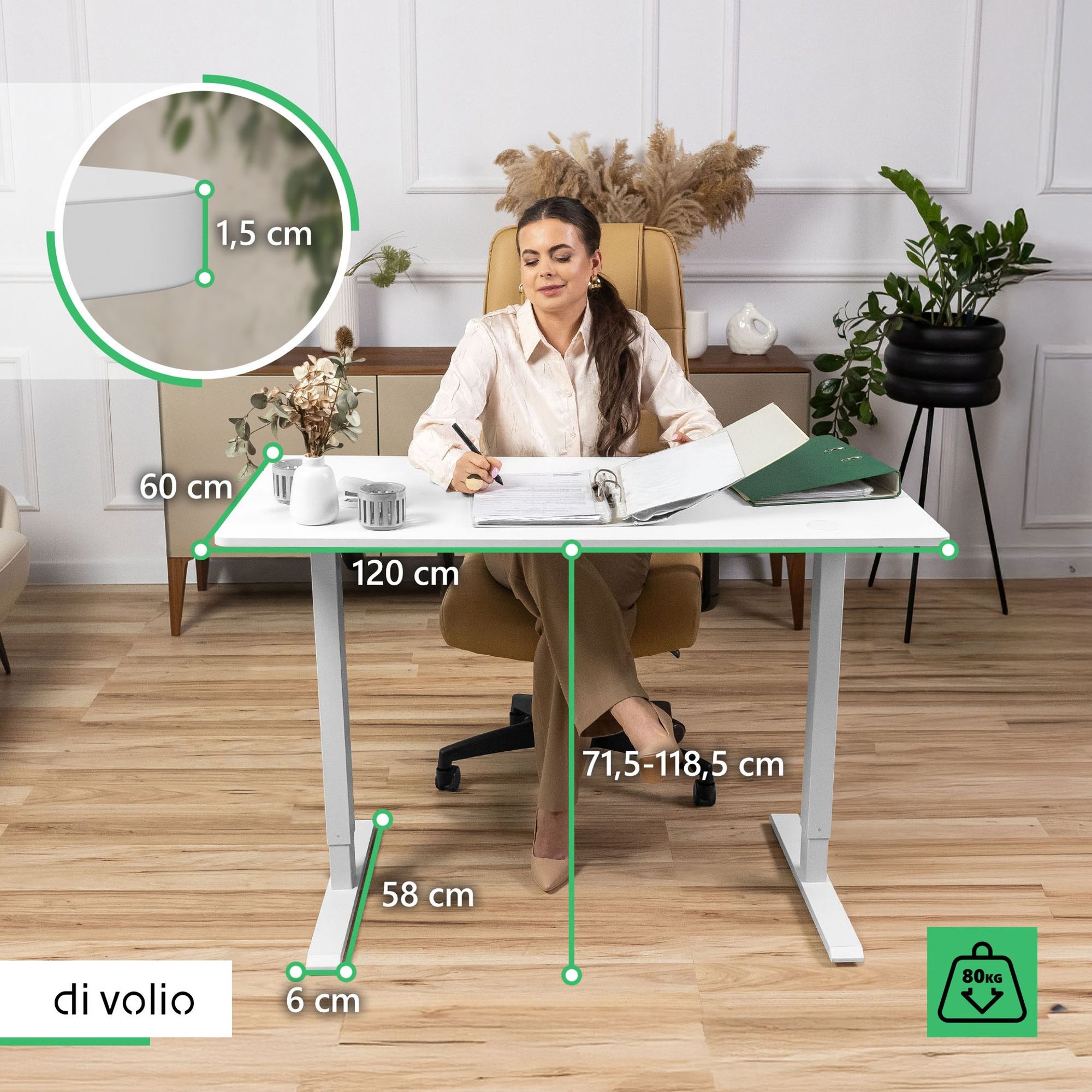 Písací stôl sa vyznačuje odolnou a pevnou konštrukciou s maximálnou nosnosťou 80 kg. 