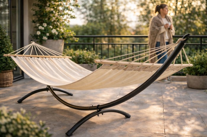  Hojdacia sieť Rimini je vyrobená z pevnej a na dotyk príjemnej tkaniny s gramážou 320 g/m²