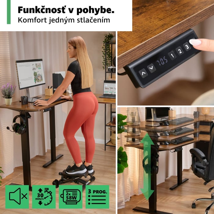Rohový písací stôl Trani je vybavený elektrickým ovládacím panelom s intuitívnymi tlačidlami